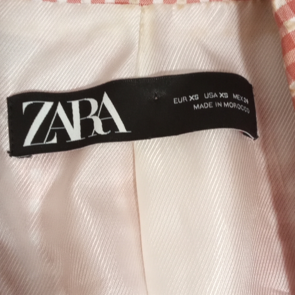 ZARA Pink White Gingham Seersucker Blazer XS Pants S Set Lightweight Summer Suit - Picture 11 of 14